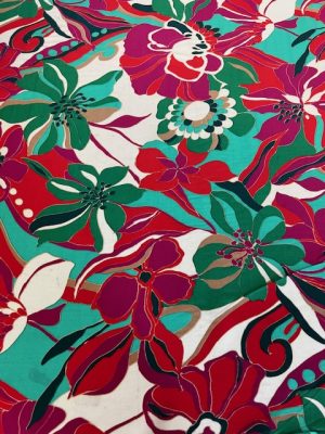 Viscoza imprimata cu flori verde,fucsia